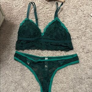 Auden Lace Bralette and Panty Set - Dark Green